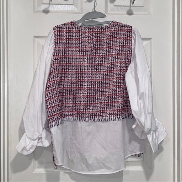 Zara Red Contrasting Tweed Shirt - Picture 7 of 7
